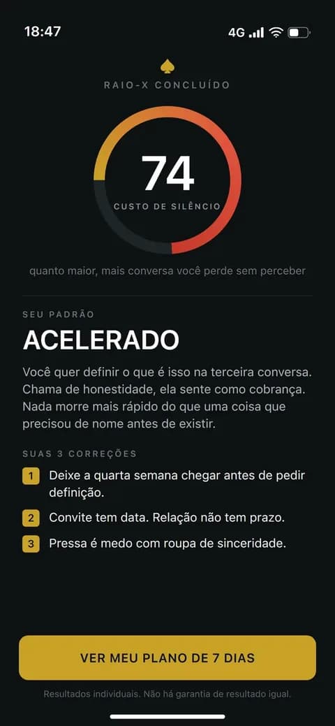 Tela de resultado do Raio-X: padrão ACELERADO