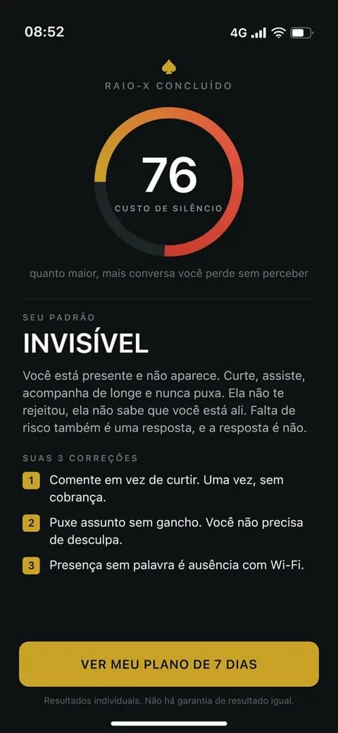 Tela de resultado do Raio-X: padrão INVISÍVEL